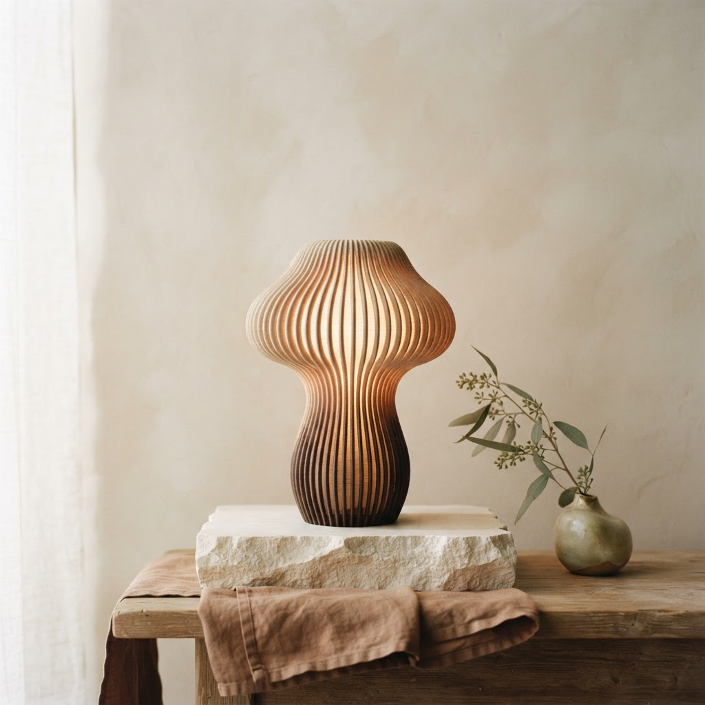 A sculptural glowing 3D printed lamp